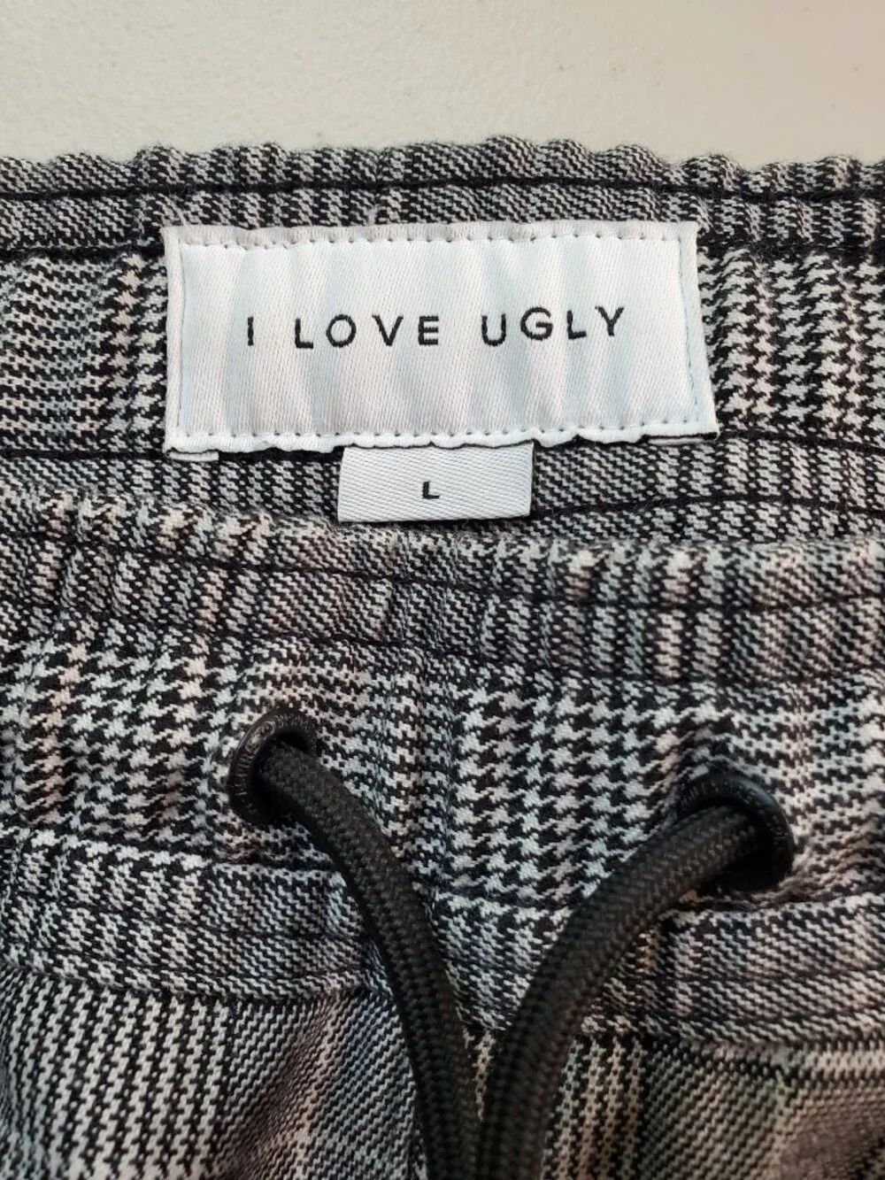 I LOVE UGLY SZ L Mens Anton Track Pant Black Check Plaid Crop-Leg